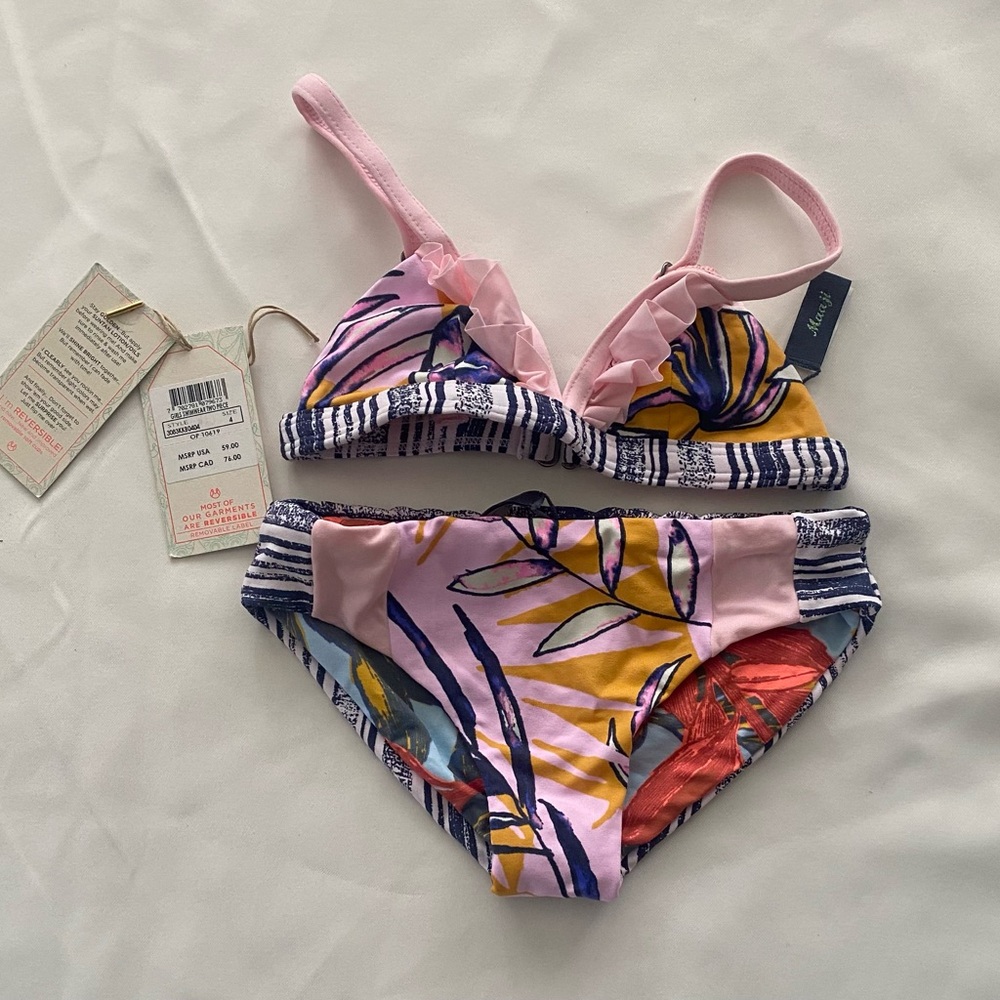 Maaji  Reversible Girls Swimsuit 2 Pieces  Set Multi Color. Sz: 4.
